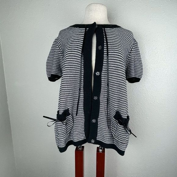 NWOT Larry Levine Short Sleeve Cardigan Sweater - Picture 2 of 7